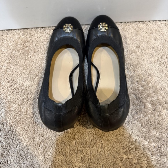 Tory Burch Shoes Womens Size 9.5 Black Amy Pump Cap Toe Block Heel Logo - Picture 5 of 13